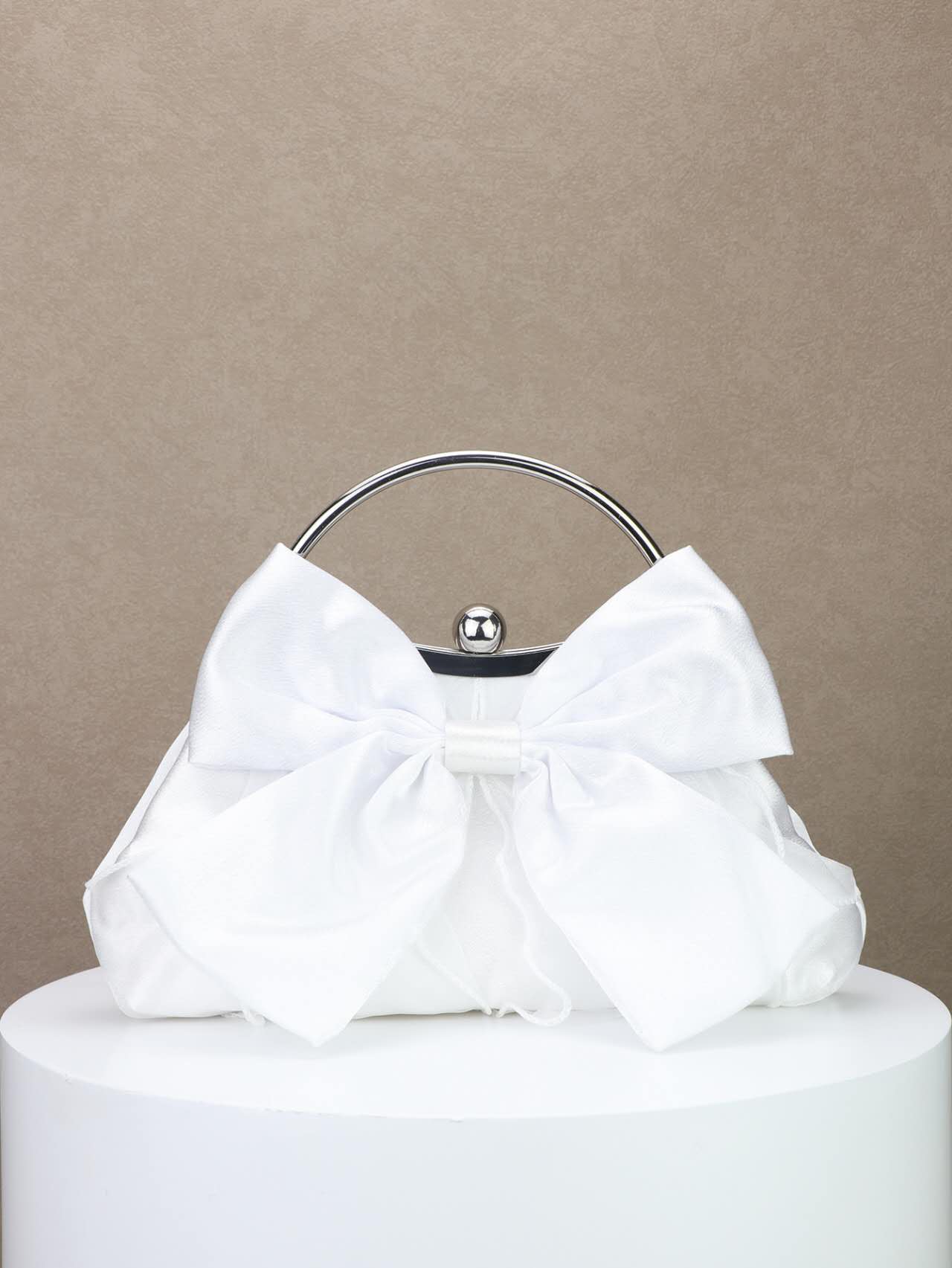 French Big Bow Satin Kiss Lock Clutch, Bridal Wedding Handbag Black & White Evening Crossbody Purse