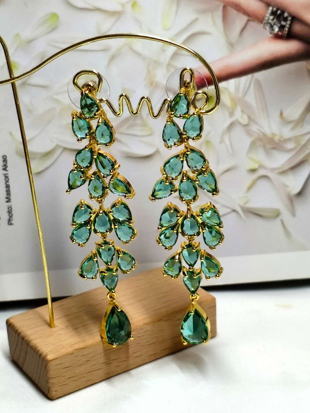 Gradient Green Zircon Wheat Tassel Drop Earrings, Gold Plated Hypoallergenic Evening Wedding Dangle Earrings