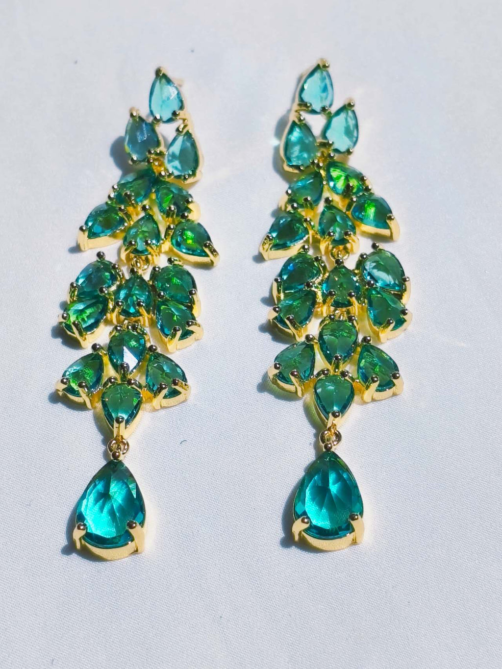 Gradient Green Zircon Wheat Tassel Drop Earrings, Gold Plated Hypoallergenic Evening Wedding Dangle Earrings