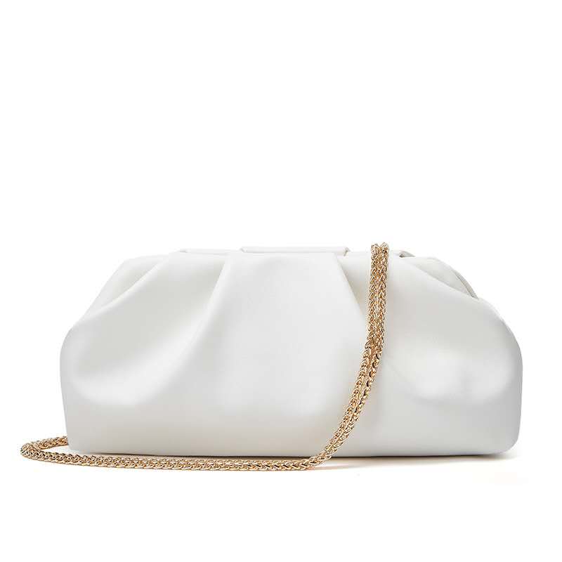 Pleated Cloud Leather Clutch Bag, Multi Color Gold Chain Crossbody Evening & Daily Handbag