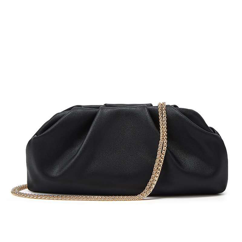 Pleated Cloud Leather Clutch Bag, Multi Color Gold Chain Crossbody Evening & Daily Handbag