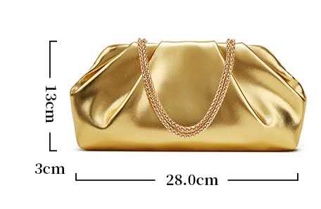 Pleated Cloud Leather Clutch Bag, Multi Color Gold Chain Crossbody Evening & Daily Handbag