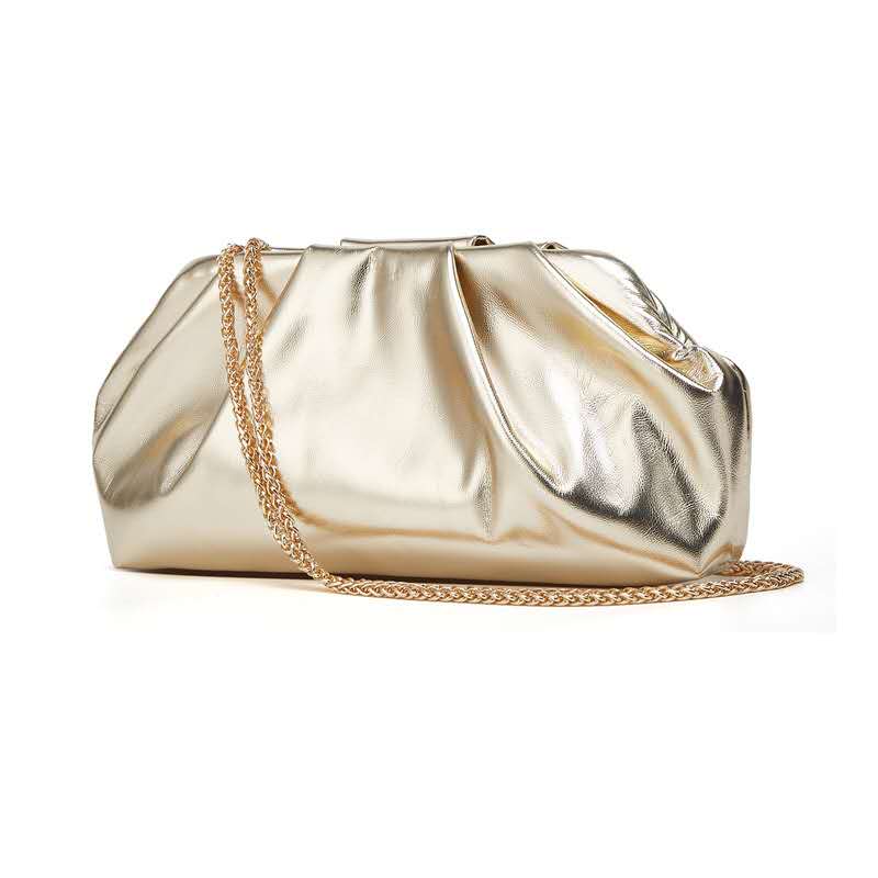 Pleated Cloud Leather Clutch Bag, Multi Color Gold Chain Crossbody Evening & Daily Handbag
