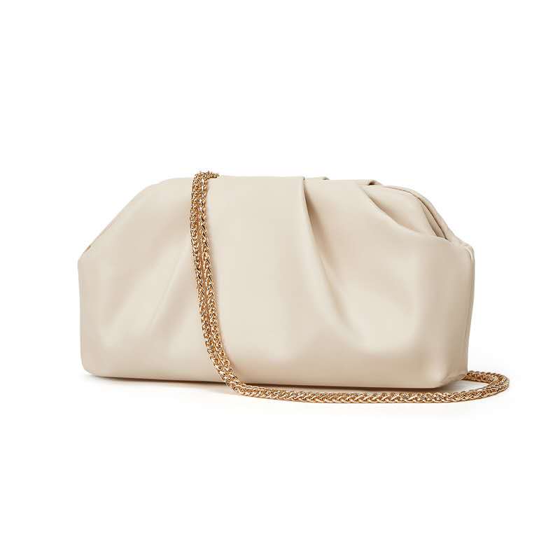 Pleated Cloud Leather Clutch Bag, Multi Color Gold Chain Crossbody Evening & Daily Handbag