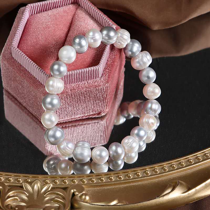 9mm Silver Shade Baroque Freshwater Pearl Stretch Bracelet