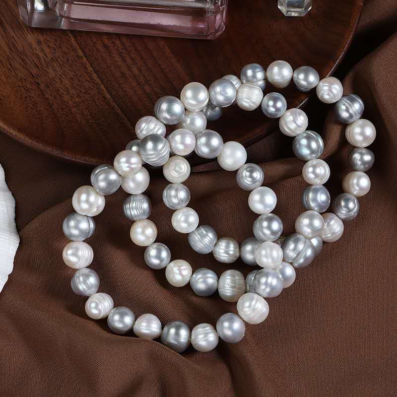 9mm Silver Shade Baroque Freshwater Pearl Stretch Bracelet
