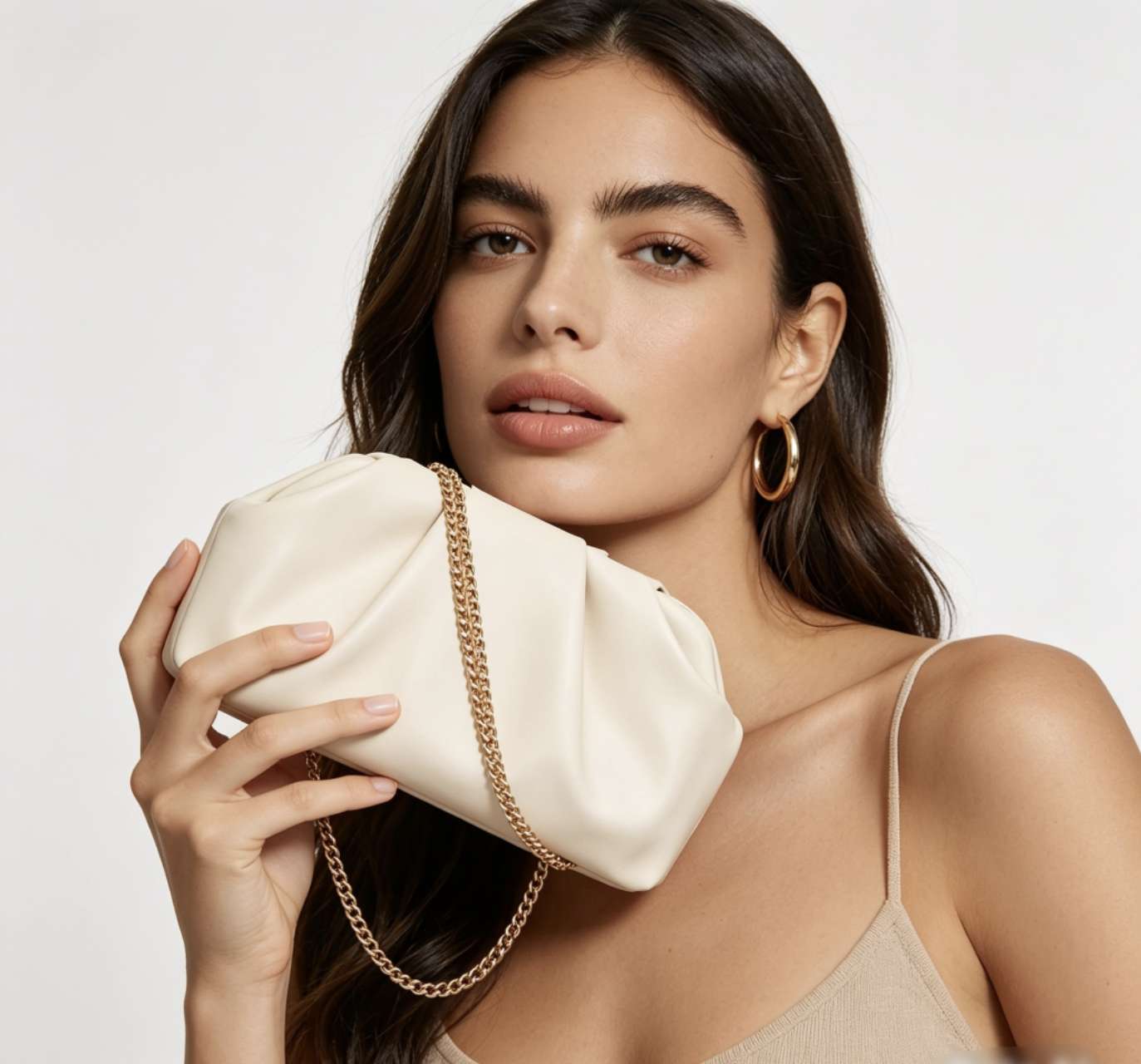Pleated Cloud Leather Clutch Bag, Multi Color Gold Chain Crossbody Evening & Daily Handbag