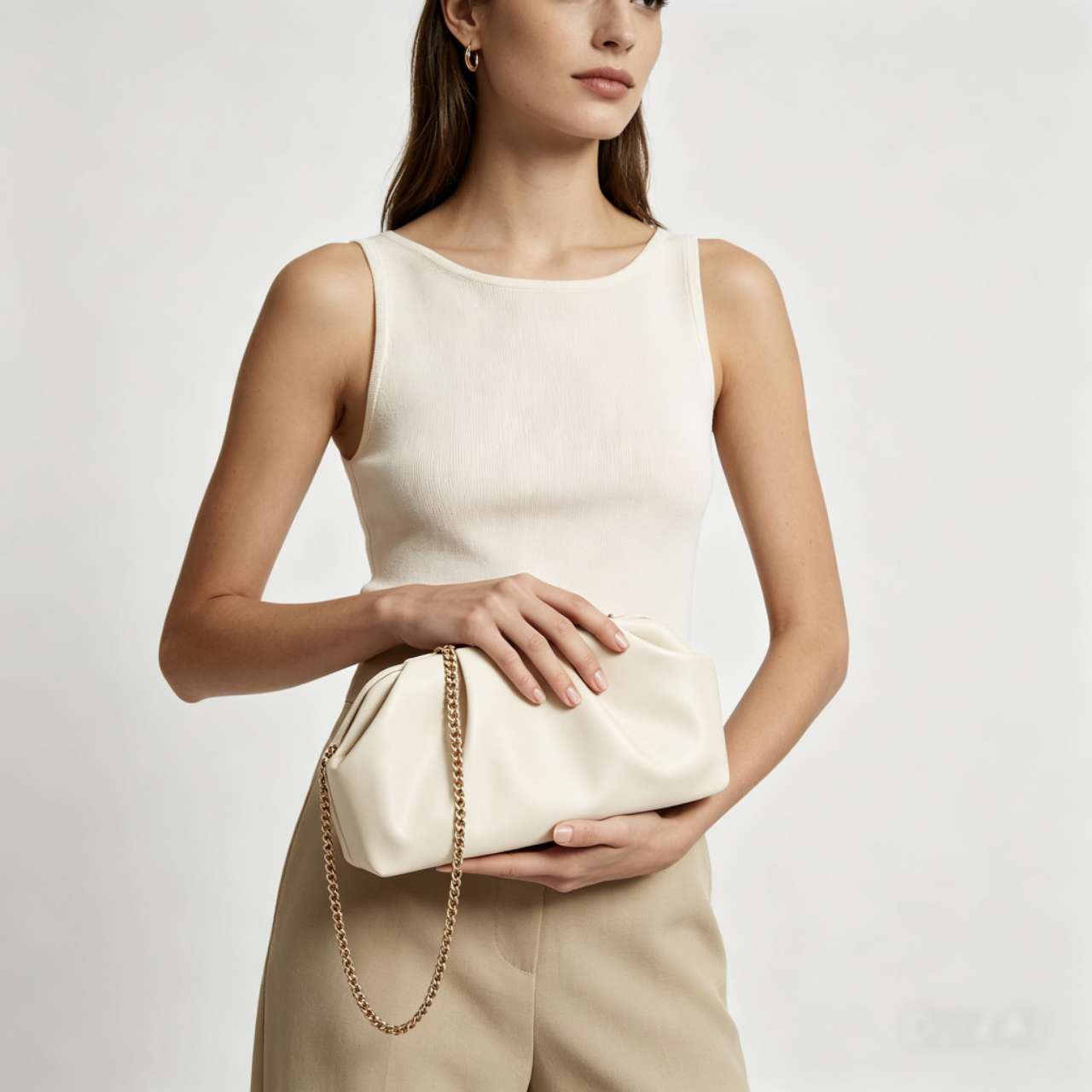 Pleated Cloud Leather Clutch Bag, Multi Color Gold Chain Crossbody Evening & Daily Handbag