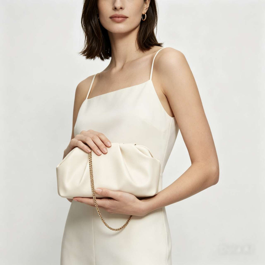 Pleated Cloud Leather Clutch Bag, Multi Color Gold Chain Crossbody Evening & Daily Handbag