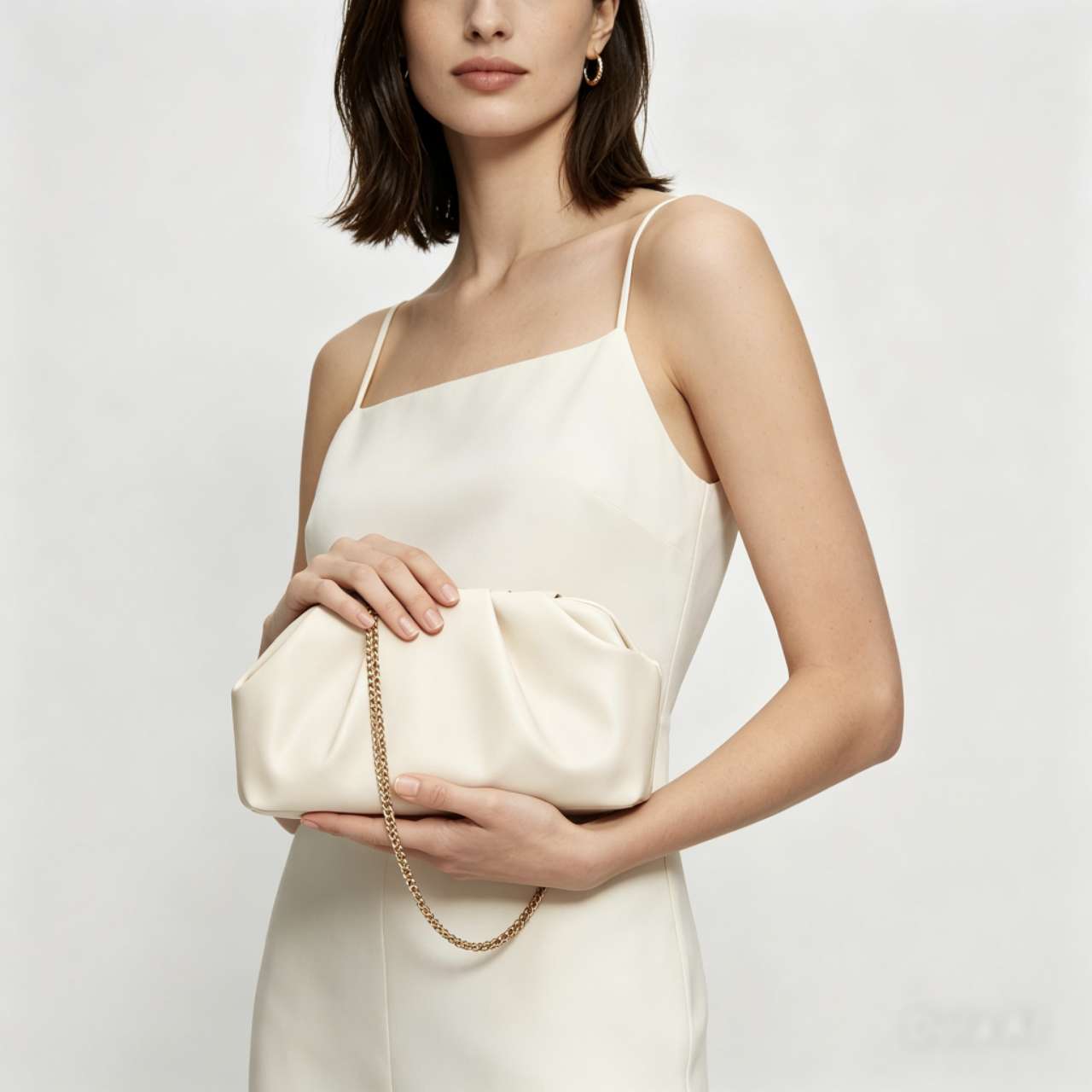 Pleated Cloud Leather Clutch Bag, Multi Color Gold Chain Crossbody Evening & Daily Handbag