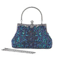 Iridescent Blue Hand Beaded Sequin Clutch, Vintage Evening Wedding Top Handle Crossbody Purse