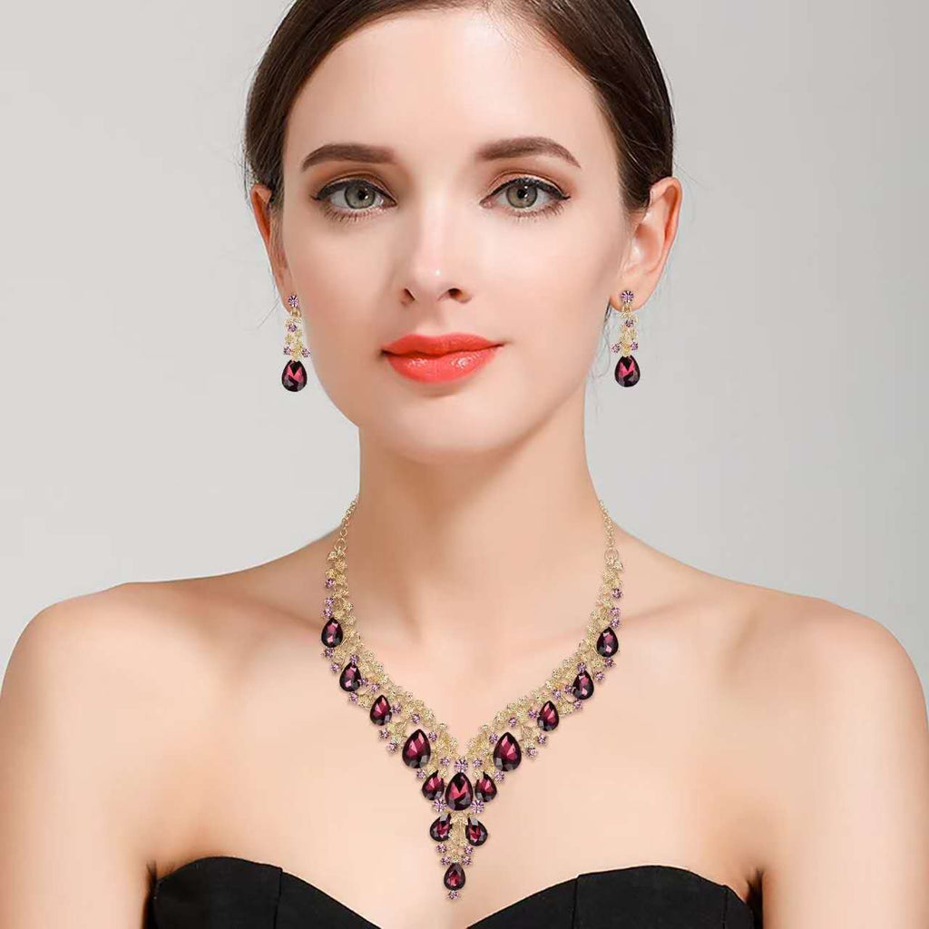 Parure collier et boucles d'oreilles en cristal goutte d'eau, chaîne réglable