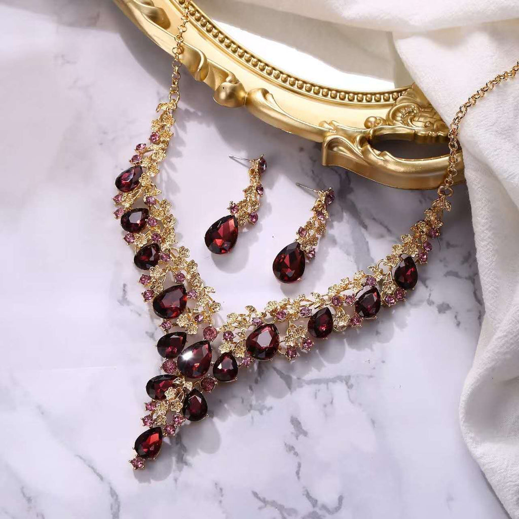 Parure collier et boucles d'oreilles en cristal goutte d'eau, chaîne réglable