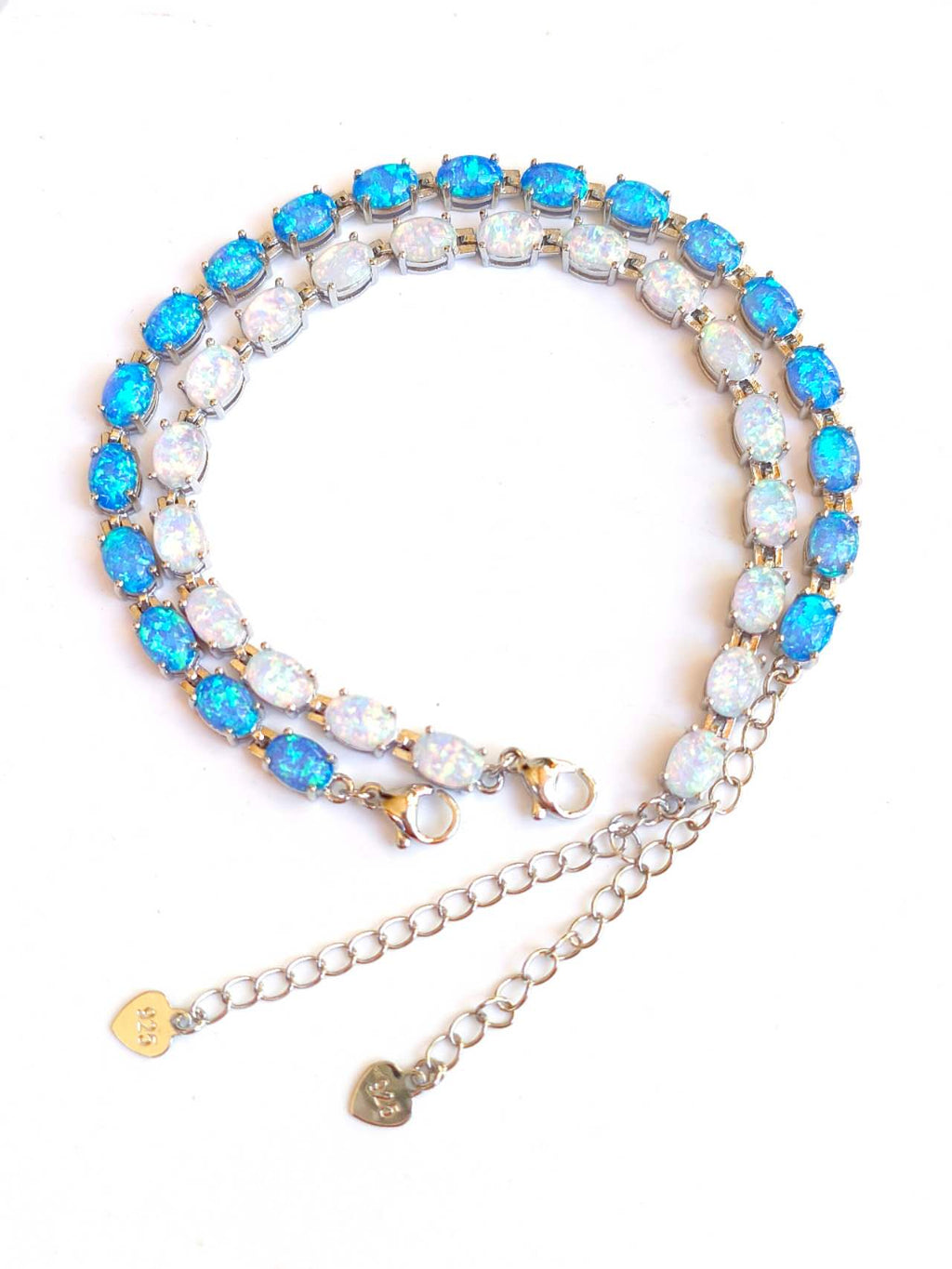 Pulsera de tenis de ópalo azul de plata de ley 925