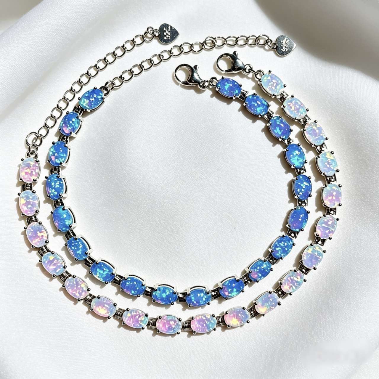925 Sterling Silver Blue Opal Tennis Bracelet