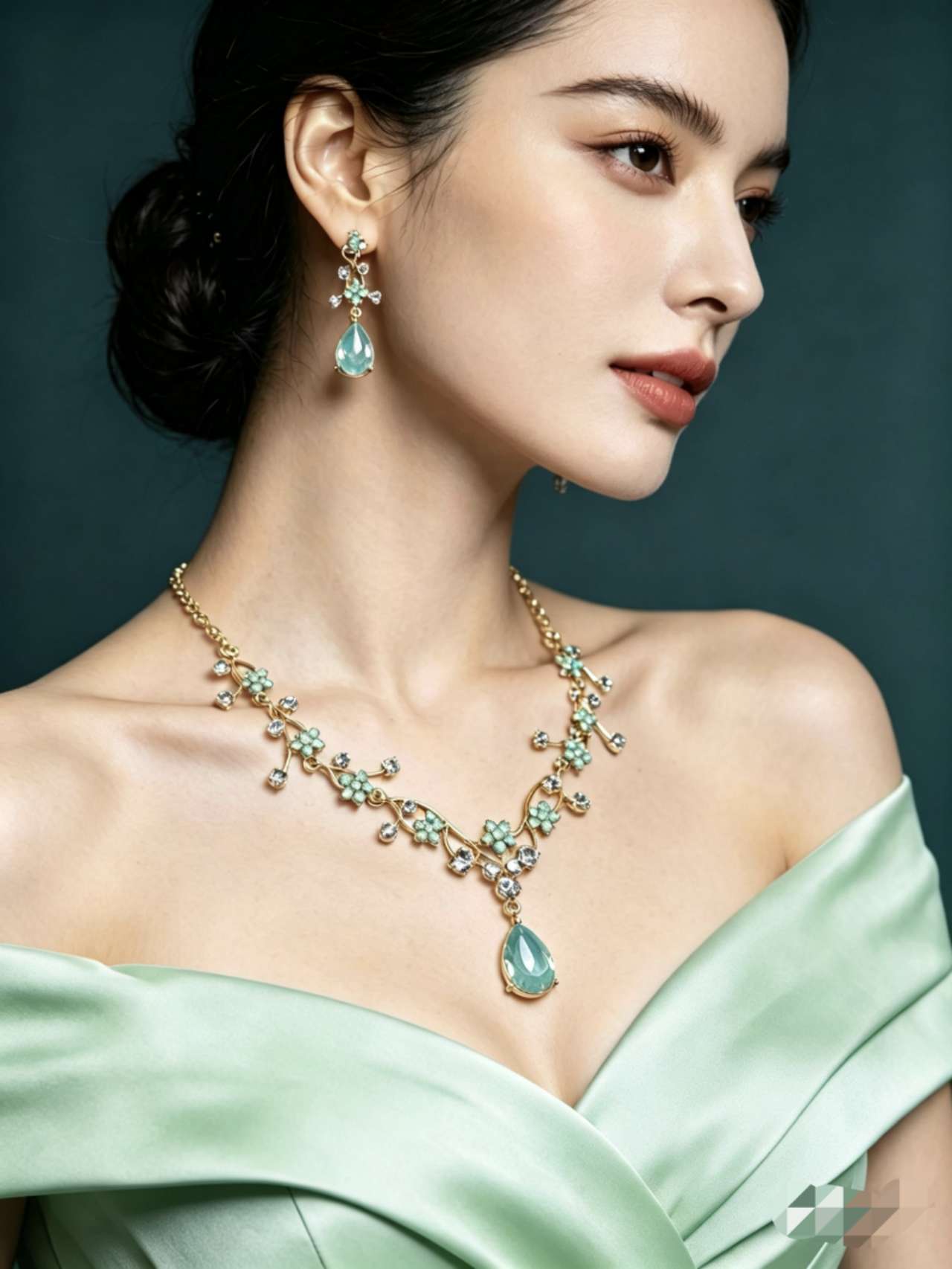 Floral Crystal Jewelry Set: Necklace & Drop Earrings