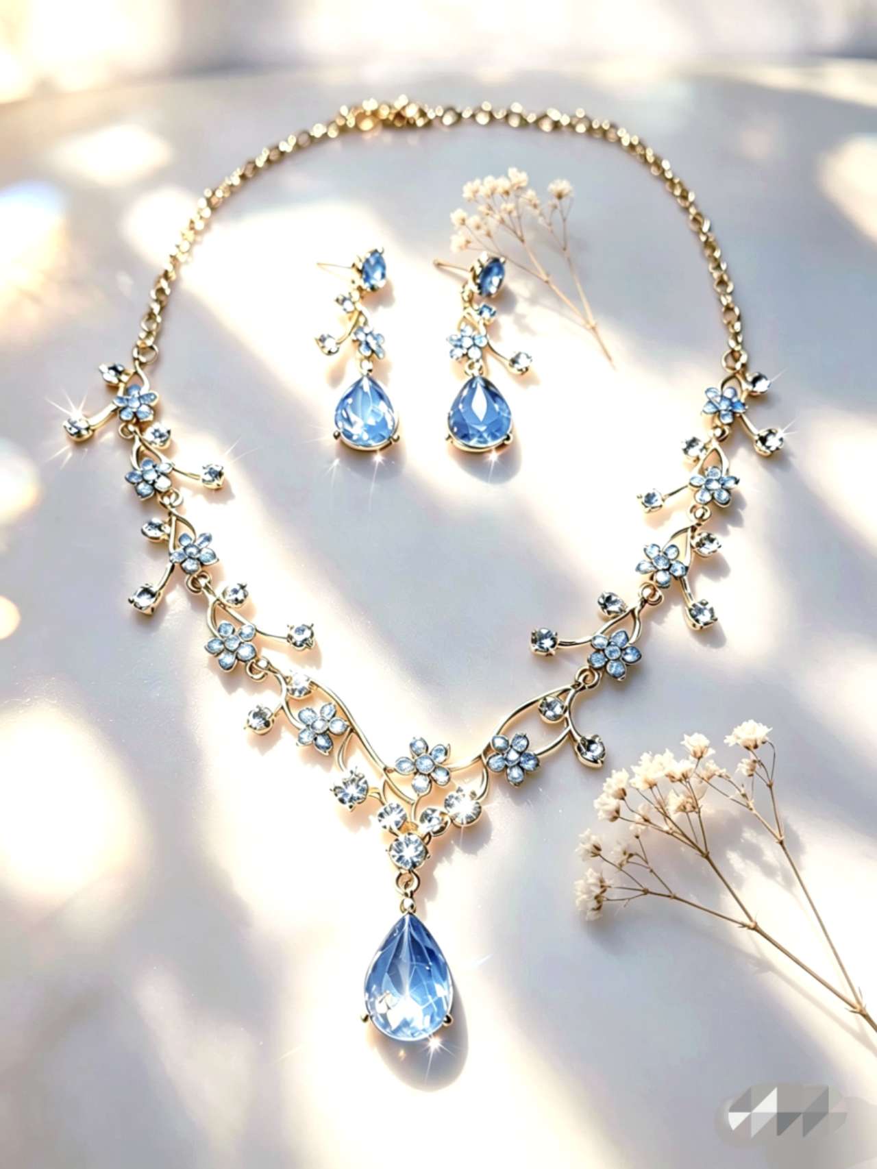 Floral Crystal Jewelry Set: Necklace & Drop Earrings