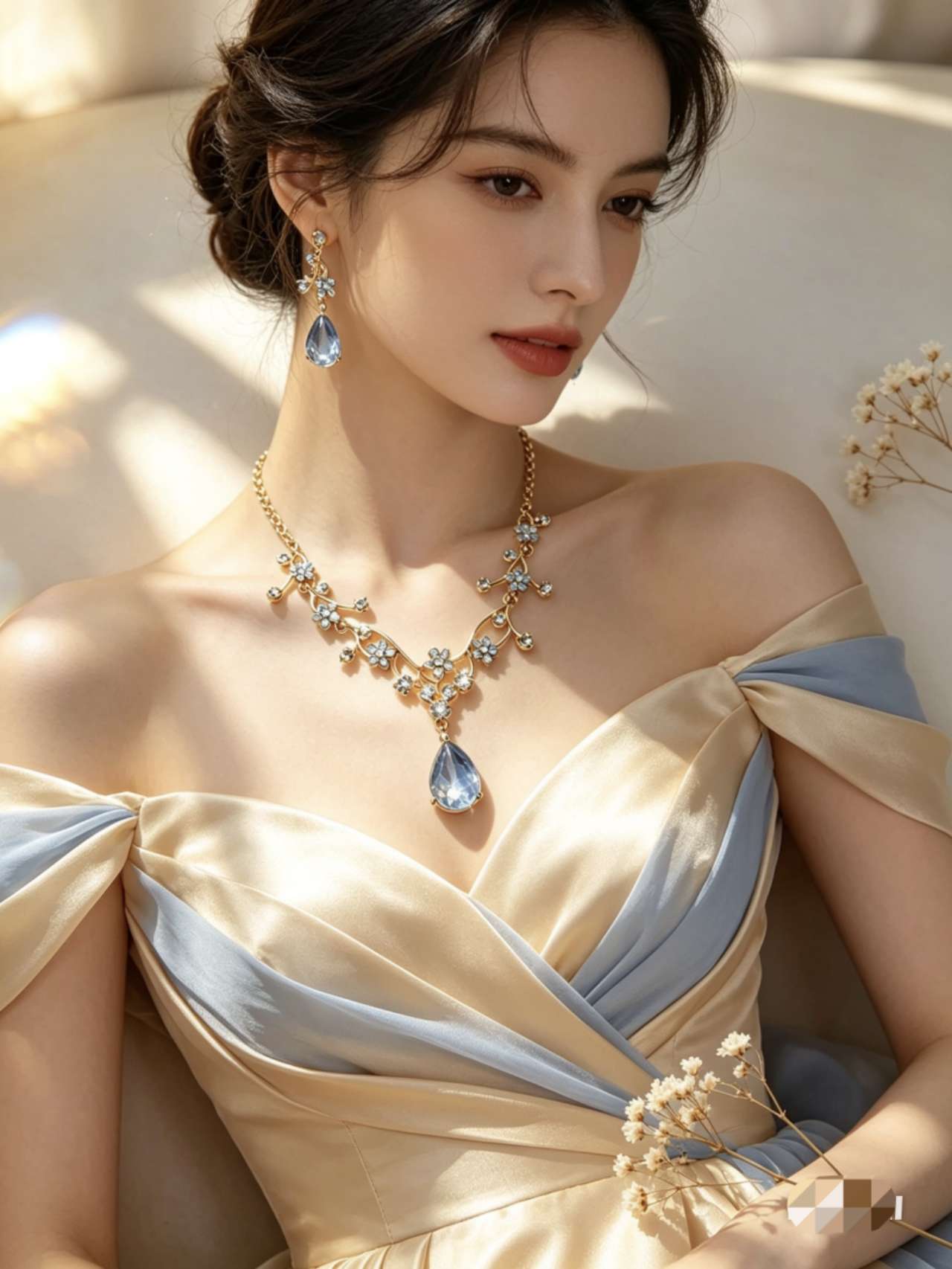 Floral Crystal Jewelry Set: Necklace & Drop Earrings