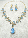 Floral Crystal Jewelry Set: Necklace & Drop Earrings