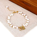 Natural Freshwater Pearl Bracelet, Gold Heart & Good Luck Tag Adjustable Chain Hypoallergenic Women Jewelry Gift