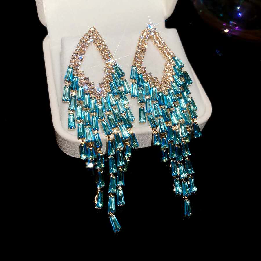 Luxury Teardrop Zircon Tassel Dangle Earrings Hypoallergenic Crystal Fringe Drop