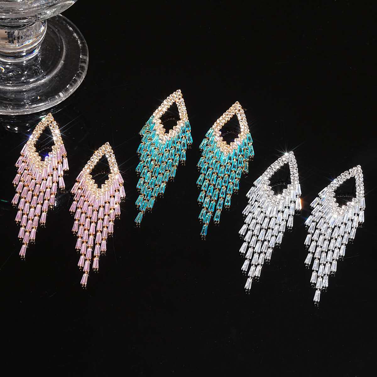 Luxury Teardrop Zircon Tassel Dangle Earrings Hypoallergenic Crystal Fringe Drop