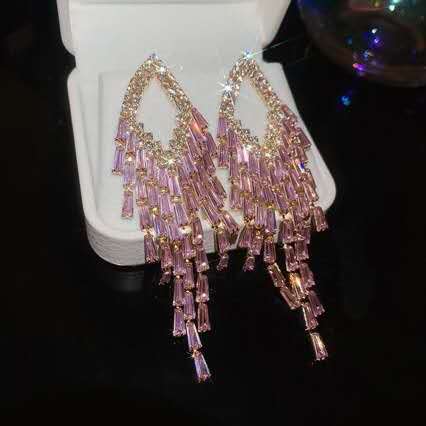 Luxury Teardrop Zircon Tassel Dangle Earrings Hypoallergenic Crystal Fringe Drop