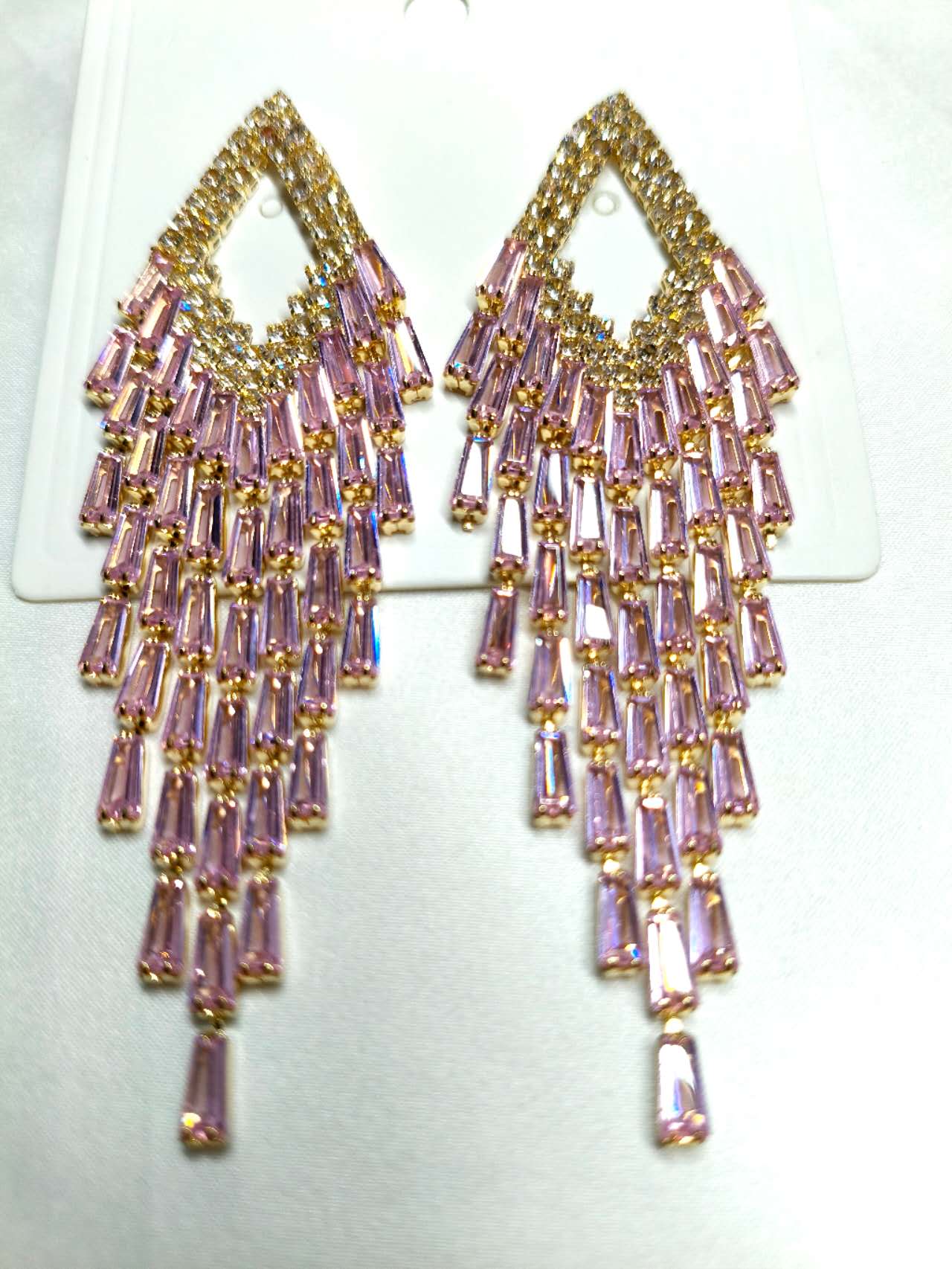 Luxury Teardrop Zircon Tassel Dangle Earrings Hypoallergenic Crystal Fringe Drop
