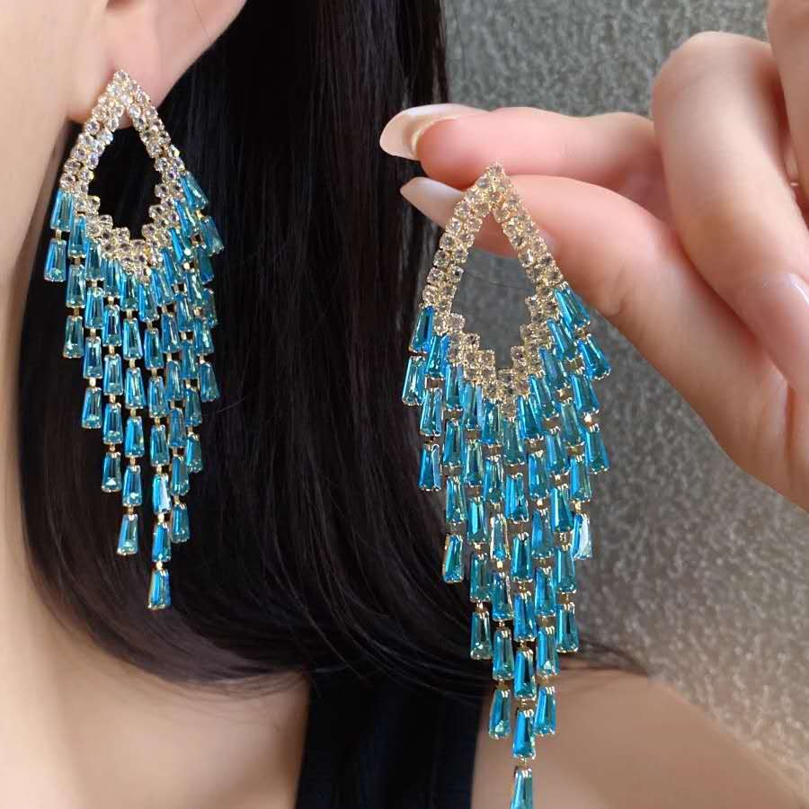 Luxury Teardrop Zircon Tassel Dangle Earrings Hypoallergenic Crystal Fringe Drop