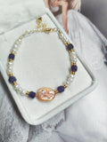 Handmade Natural Baroque Pearl Amethyst Beaded Bracelet Freshwater Rice Pearl Gold Spacer Boho