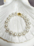 10mm Round Shell Pearl Beaded Bracelet Smooth Gloss Mother of Pearl Gold Clasp
