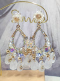 Hypoallergenic White Floral Teardrop Acrylic Crystal Tassel Dangle Earrings Rhinestone