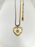 Vintage White Enamel Heart Sun Cubic Zirconia Pendant Necklace Anti-tarnish Stainless Steel Adjustable Chain