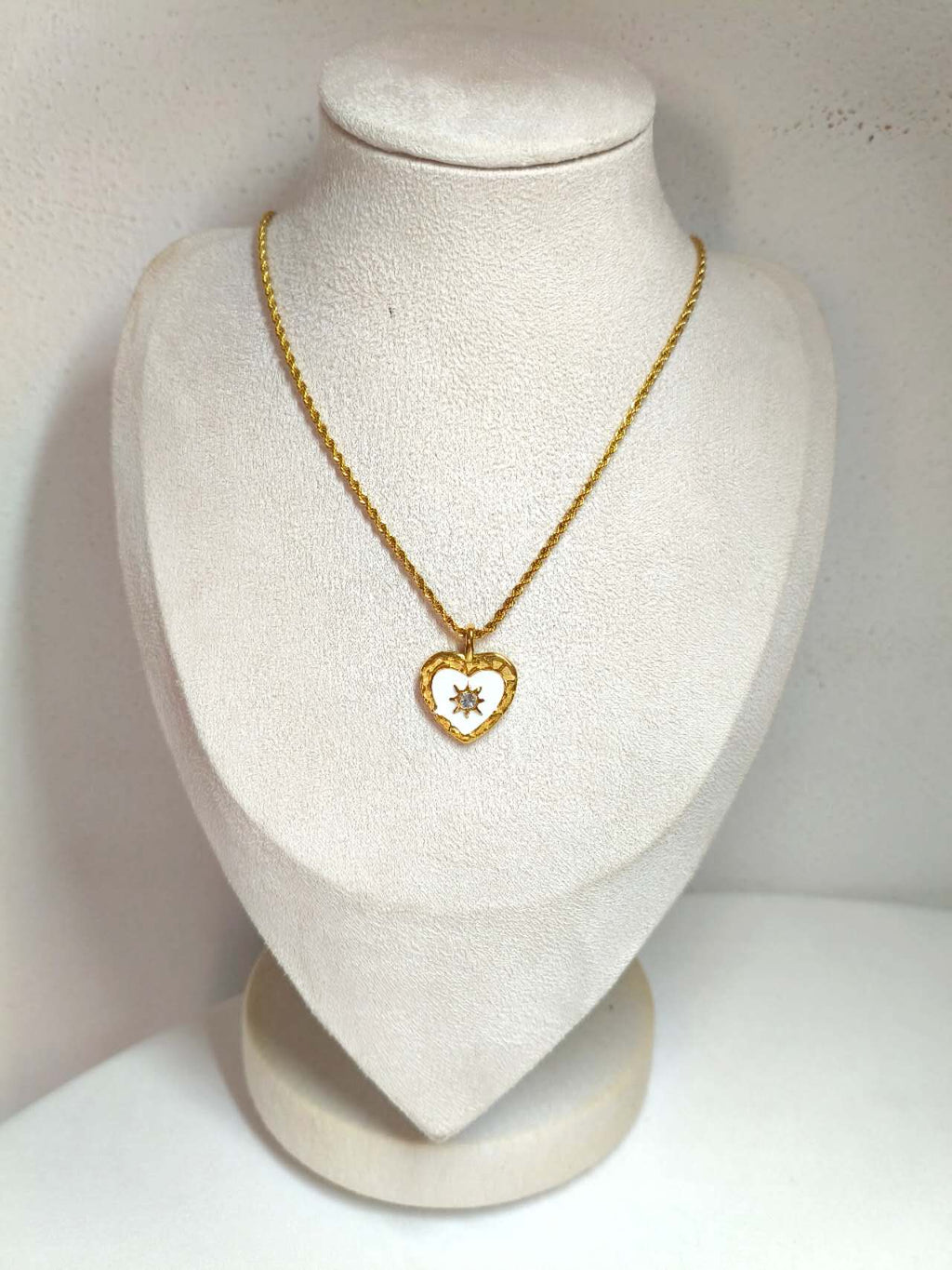 Vintage White Enamel Heart Sun Cubic Zirconia Pendant Necklace Anti-tarnish Stainless Steel Adjustable Chain