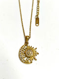 18K Gold Plated Stainless Steel Sun Moon Star Pendant Necklace Pave CZ Crystal Adjustable Chain