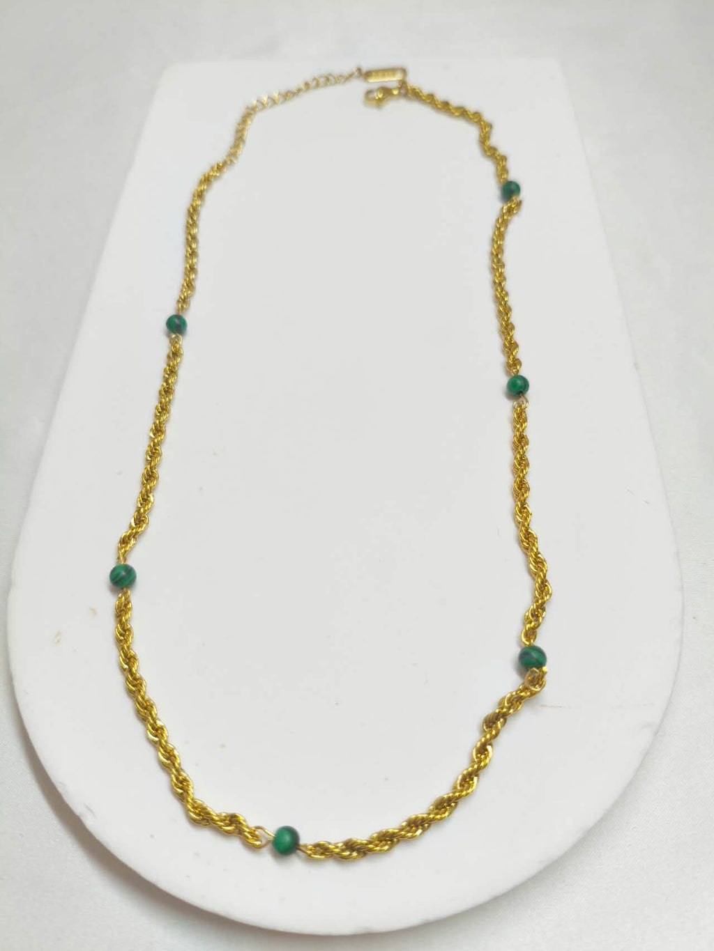 2Pcs Layered Stackable Necklace Set Natural Malachite Green Stone Sun Pendant 18K Gold Plated Stainless Steel Twisted Rope Chain
