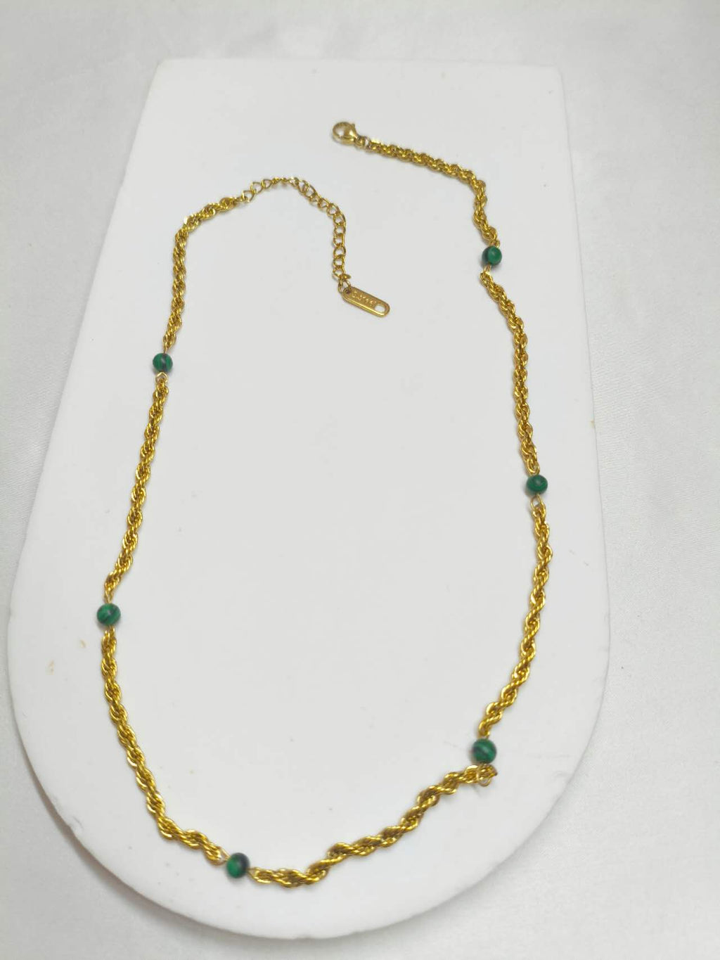 2Pcs Layered Stackable Necklace Set Natural Malachite Green Stone Sun Pendant 18K Gold Plated Stainless Steel Twisted Rope Chain