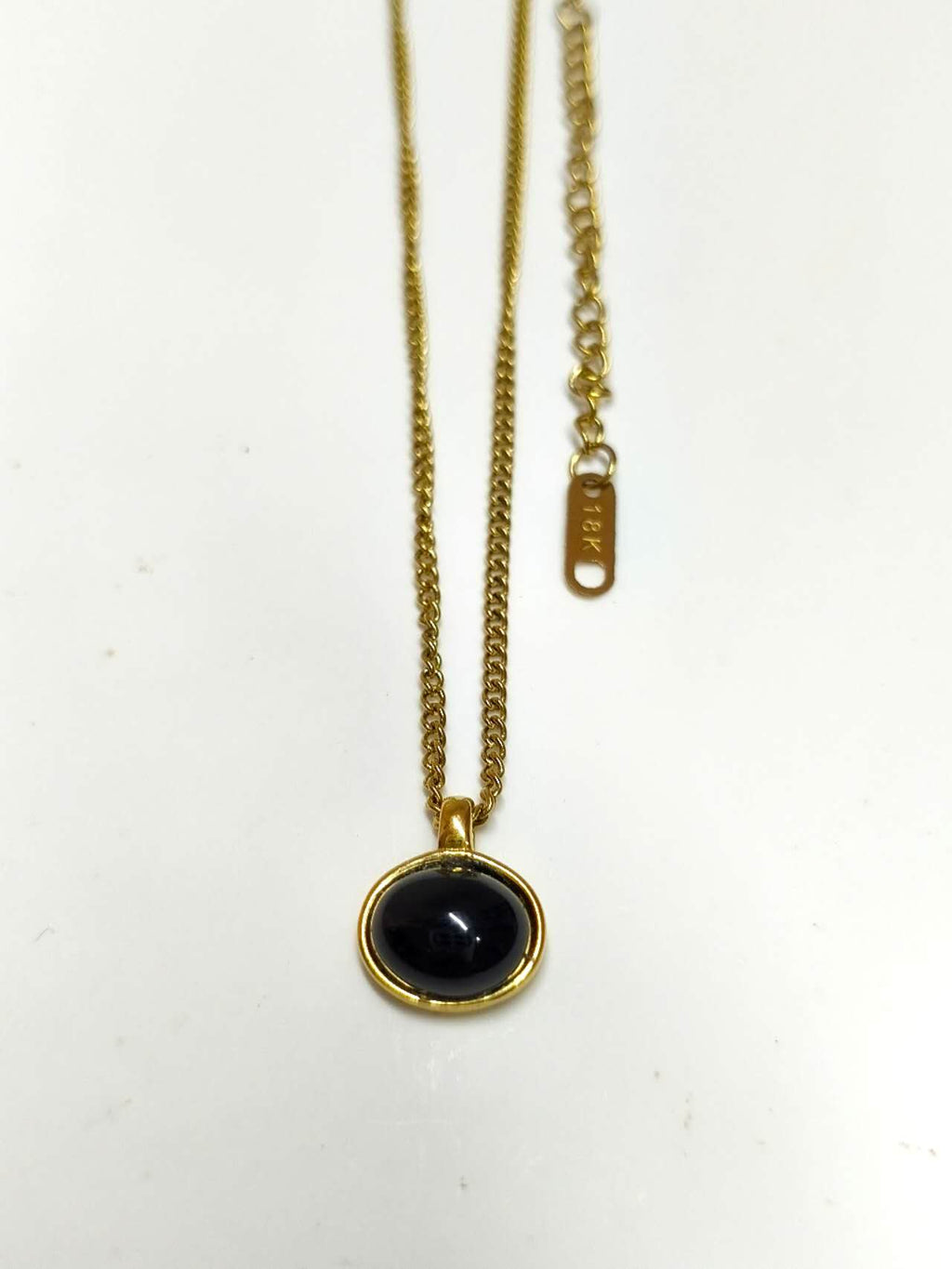 18K Gold Plated Stainless Steel Natural Tiger Eye Cabochon Pendant Necklace Dainty Curb Chain