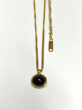 18K Gold Plated Stainless Steel Natural Tiger Eye Cabochon Pendant Necklace Dainty Curb Chain