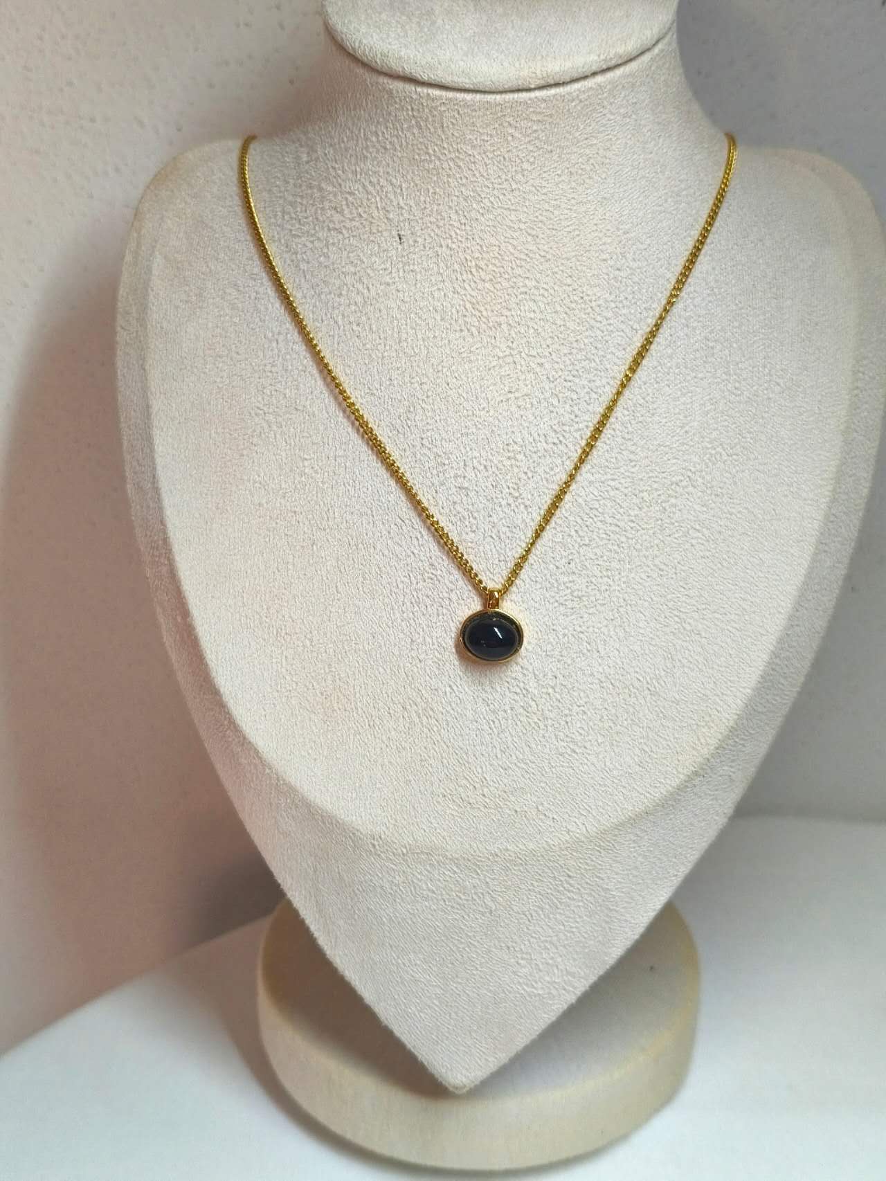 18K Gold Plated Stainless Steel Natural Tiger Eye Cabochon Pendant Necklace Dainty Curb Chain