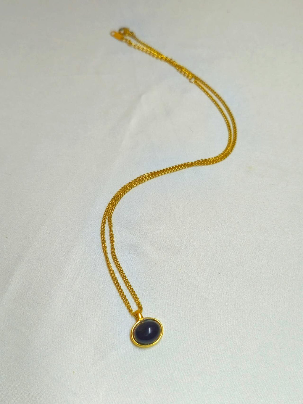 18K Gold Plated Stainless Steel Natural Tiger Eye Cabochon Pendant Necklace Dainty Curb Chain