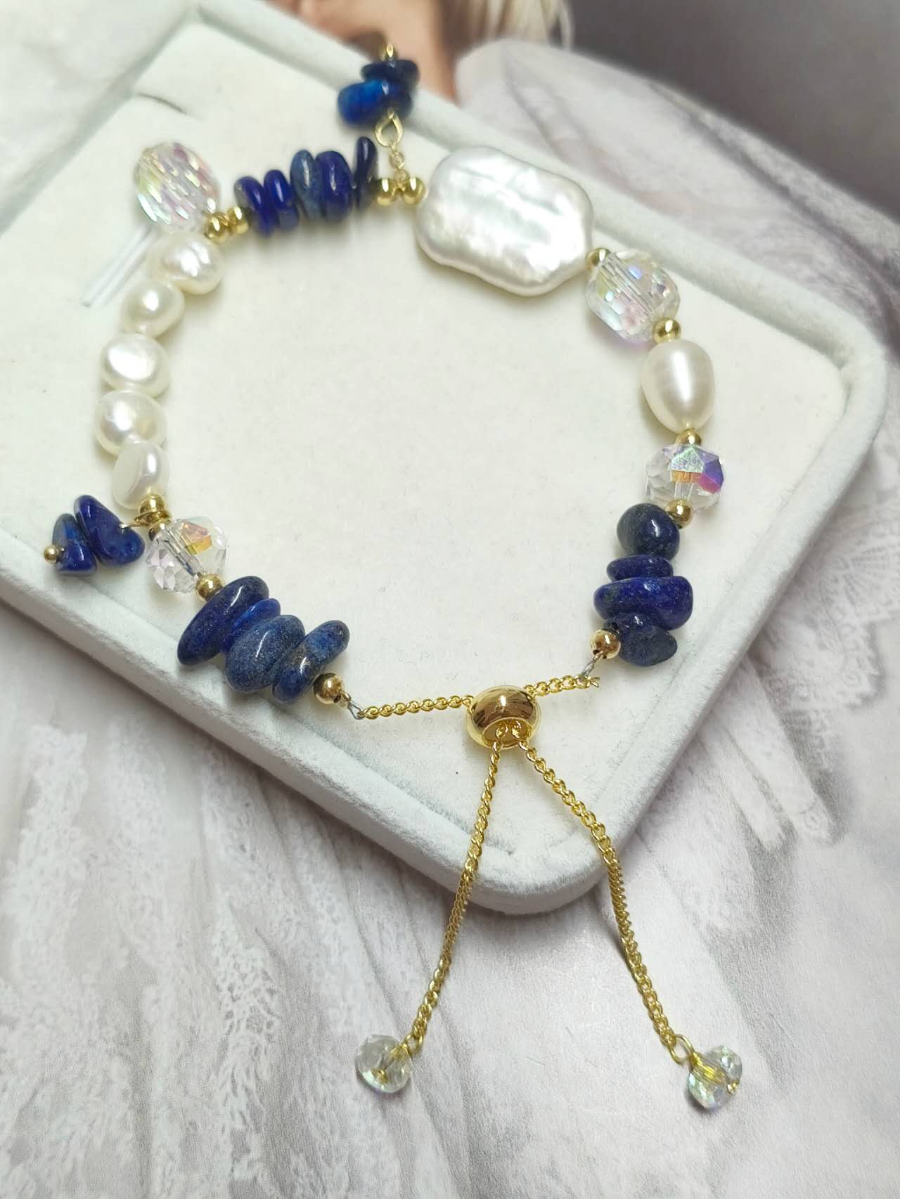 Handmade Natural Baroque Pearl Rice Pearl Multi Color Tourmaline Chip Bead Adjustable Slider Bracelet Boho