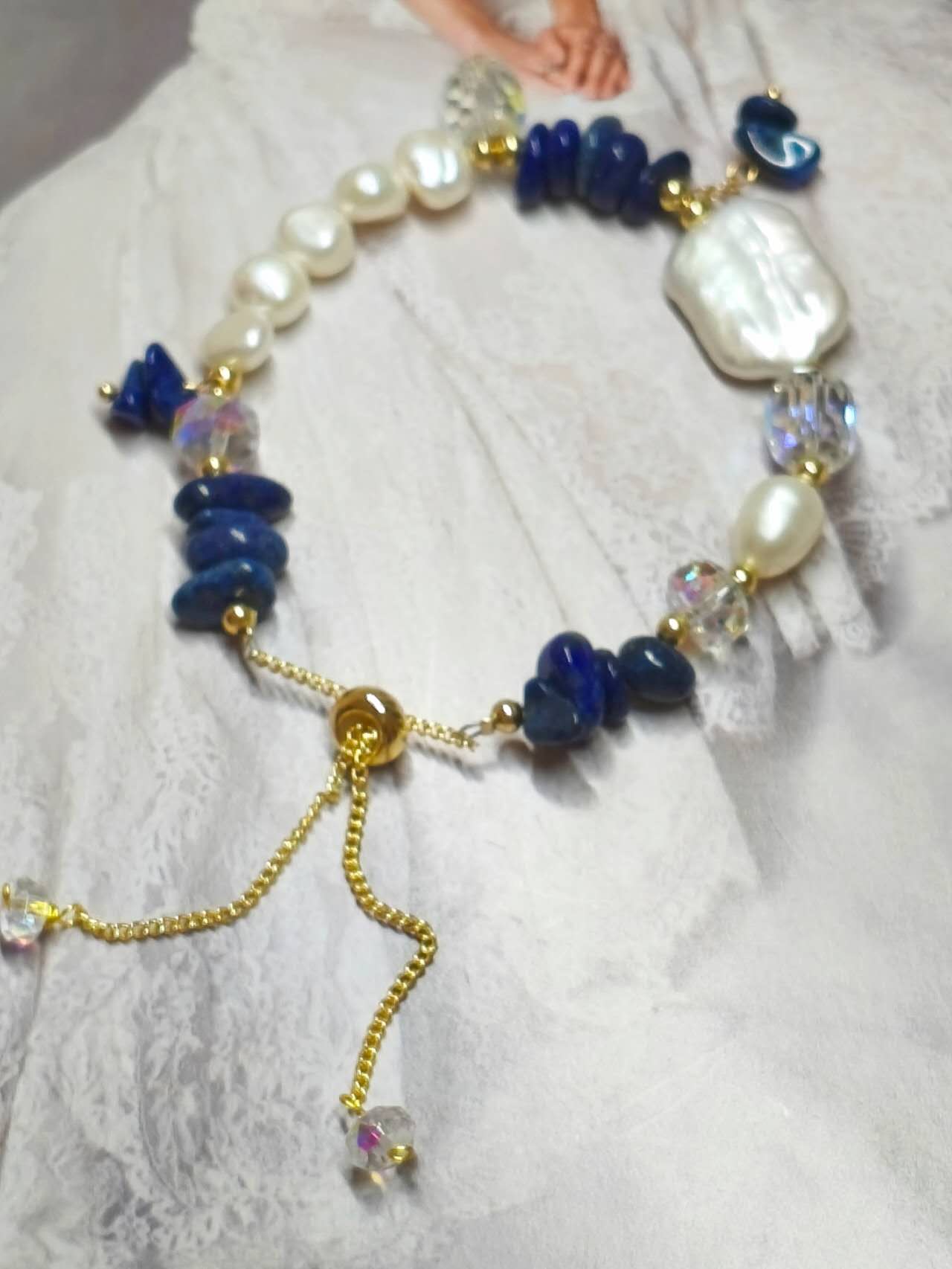 Handmade Natural Baroque Pearl Rice Pearl Multi Color Tourmaline Chip Bead Adjustable Slider Bracelet Boho