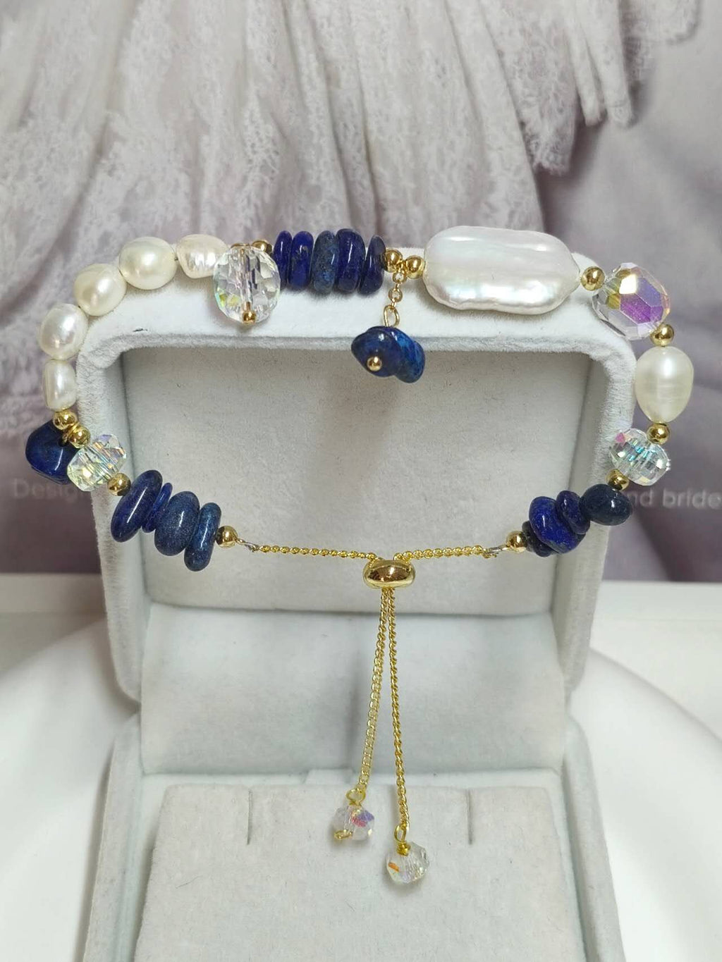 Handmade Natural Baroque Pearl Rice Pearl Multi Color Tourmaline Chip Bead Adjustable Slider Bracelet Boho