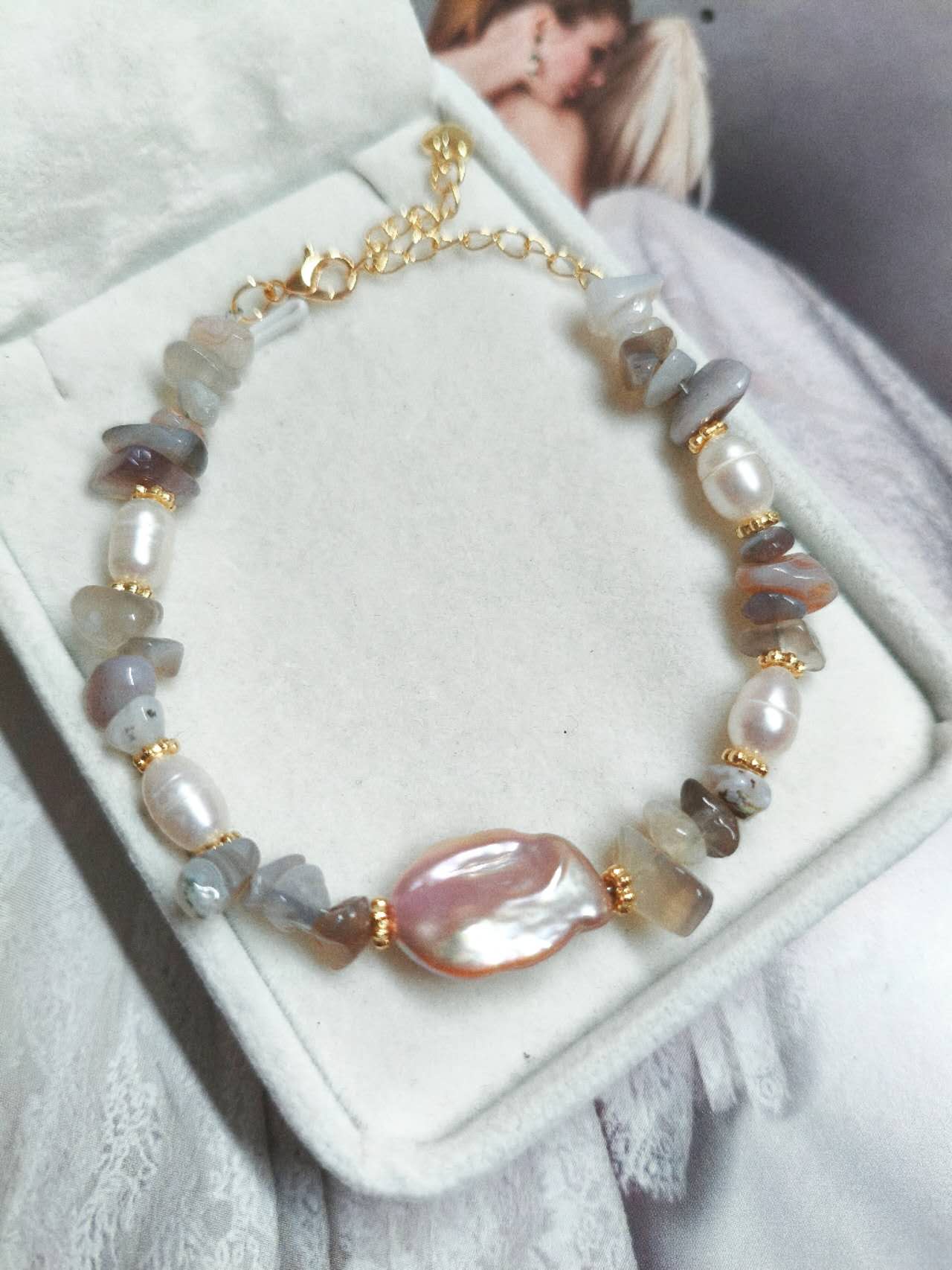 Handmade Natural Baroque Pearl Rice Pearl Multi Color Tourmaline Chip Bead Adjustable Slider Bracelet Boho