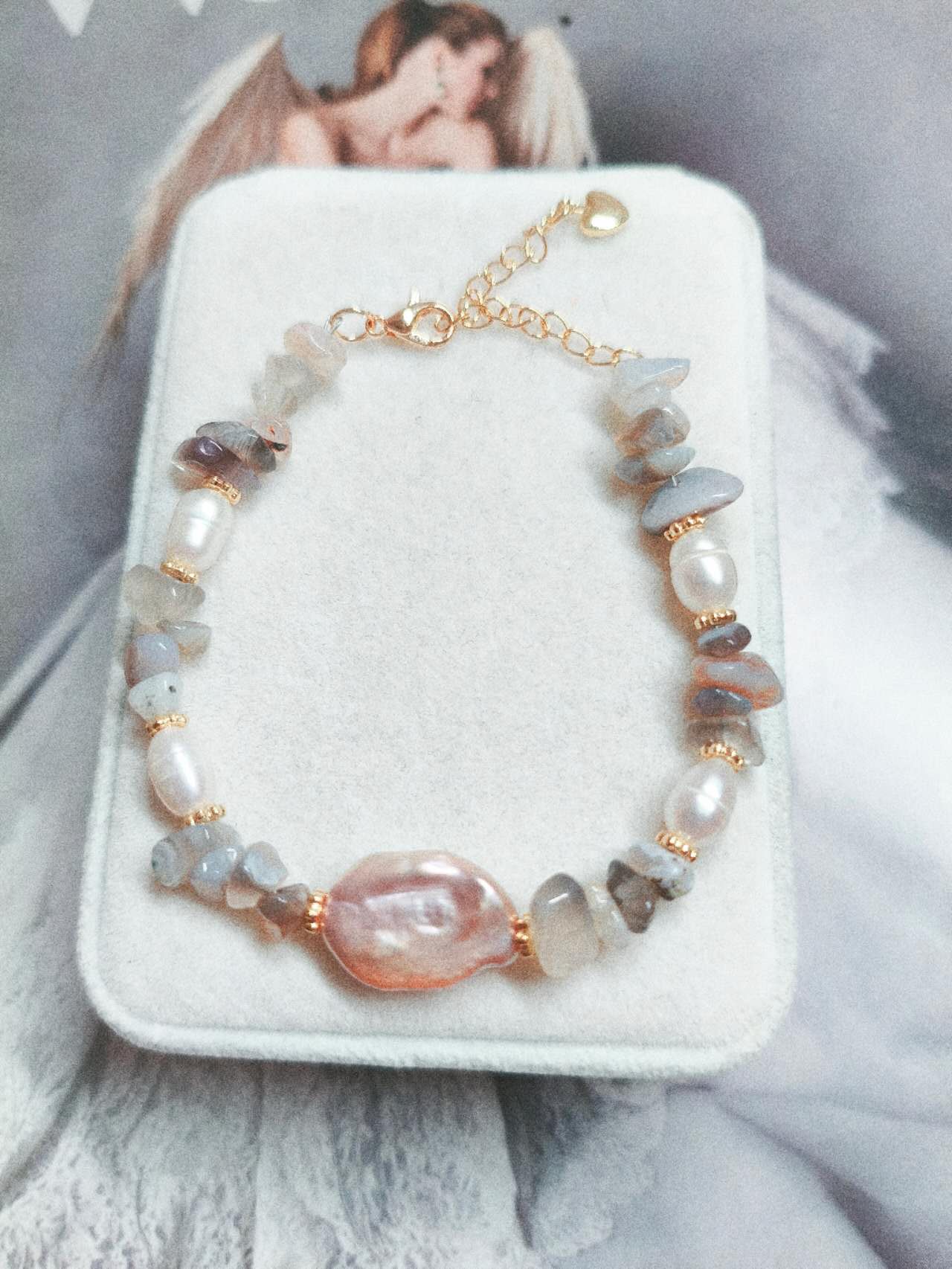 Handmade Natural Baroque Pearl Rice Pearl Multi Color Tourmaline Chip Bead Adjustable Slider Bracelet Boho