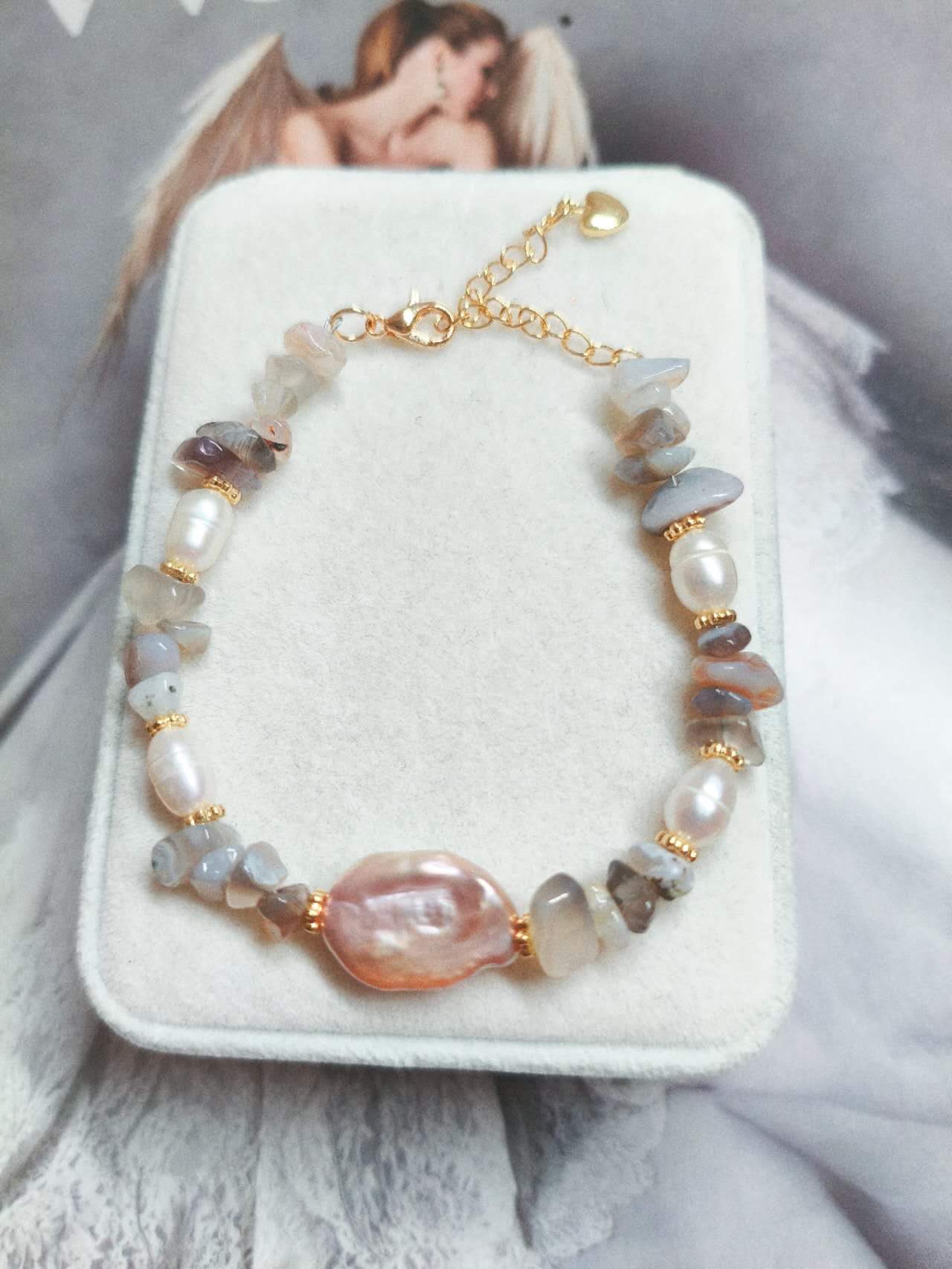 Handmade Natural Baroque Pearl Rice Pearl Multi Color Tourmaline Chip Bead Adjustable Slider Bracelet Boho