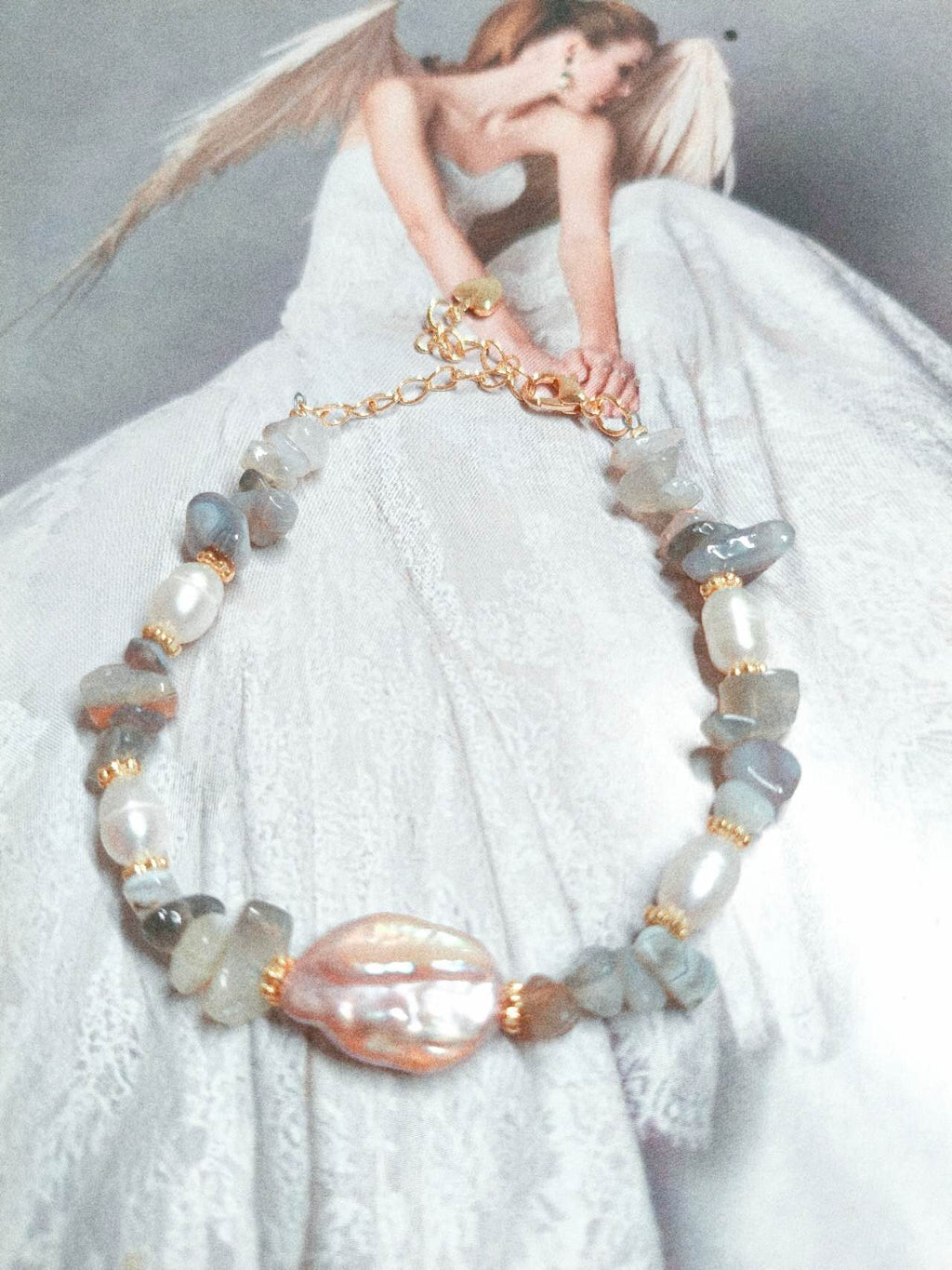Handmade Natural Baroque Pearl Rice Pearl Multi Color Tourmaline Chip Bead Adjustable Slider Bracelet Boho