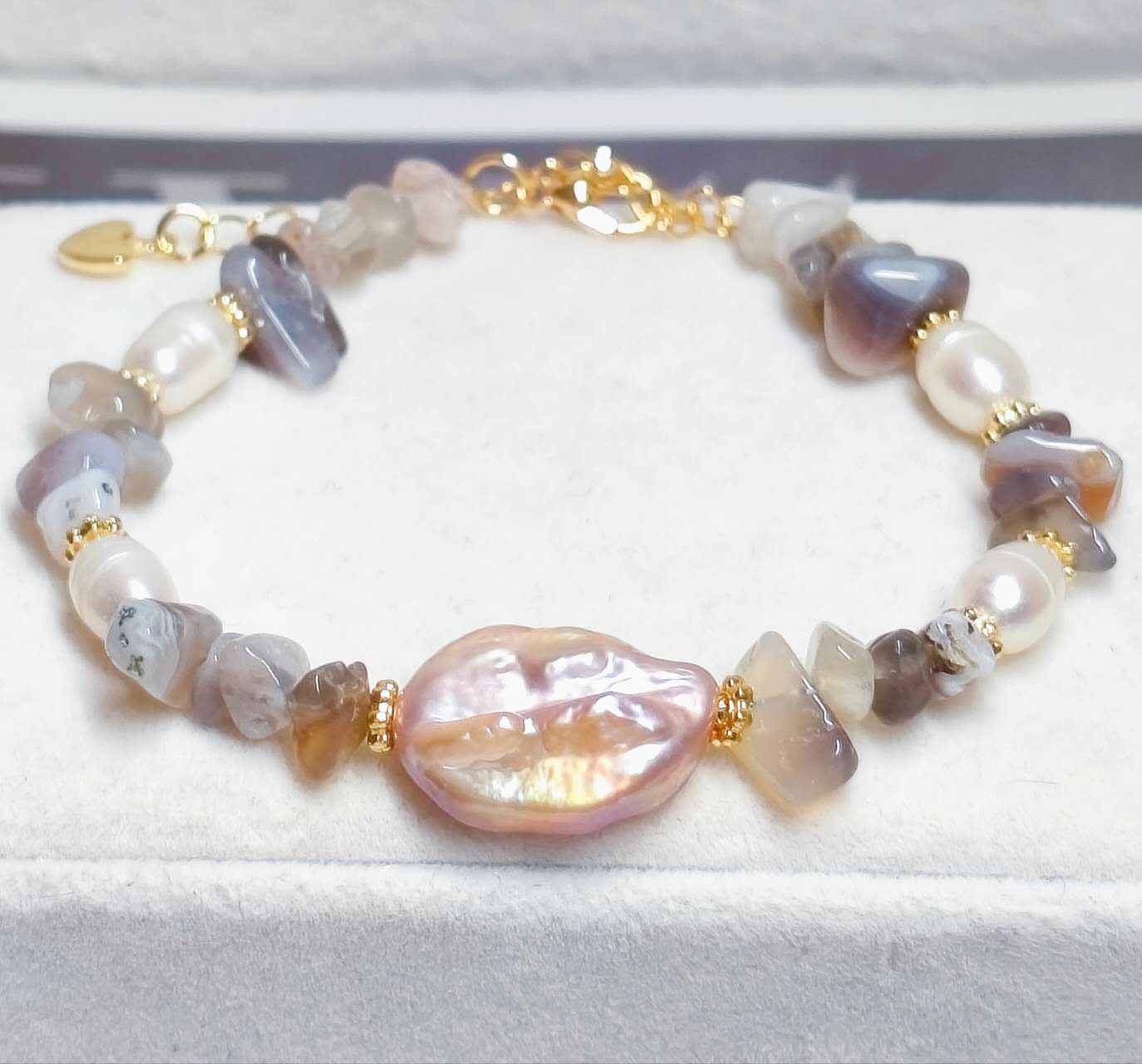 Handmade Natural Baroque Pearl Rice Pearl Multi Color Tourmaline Chip Bead Adjustable Slider Bracelet Boho