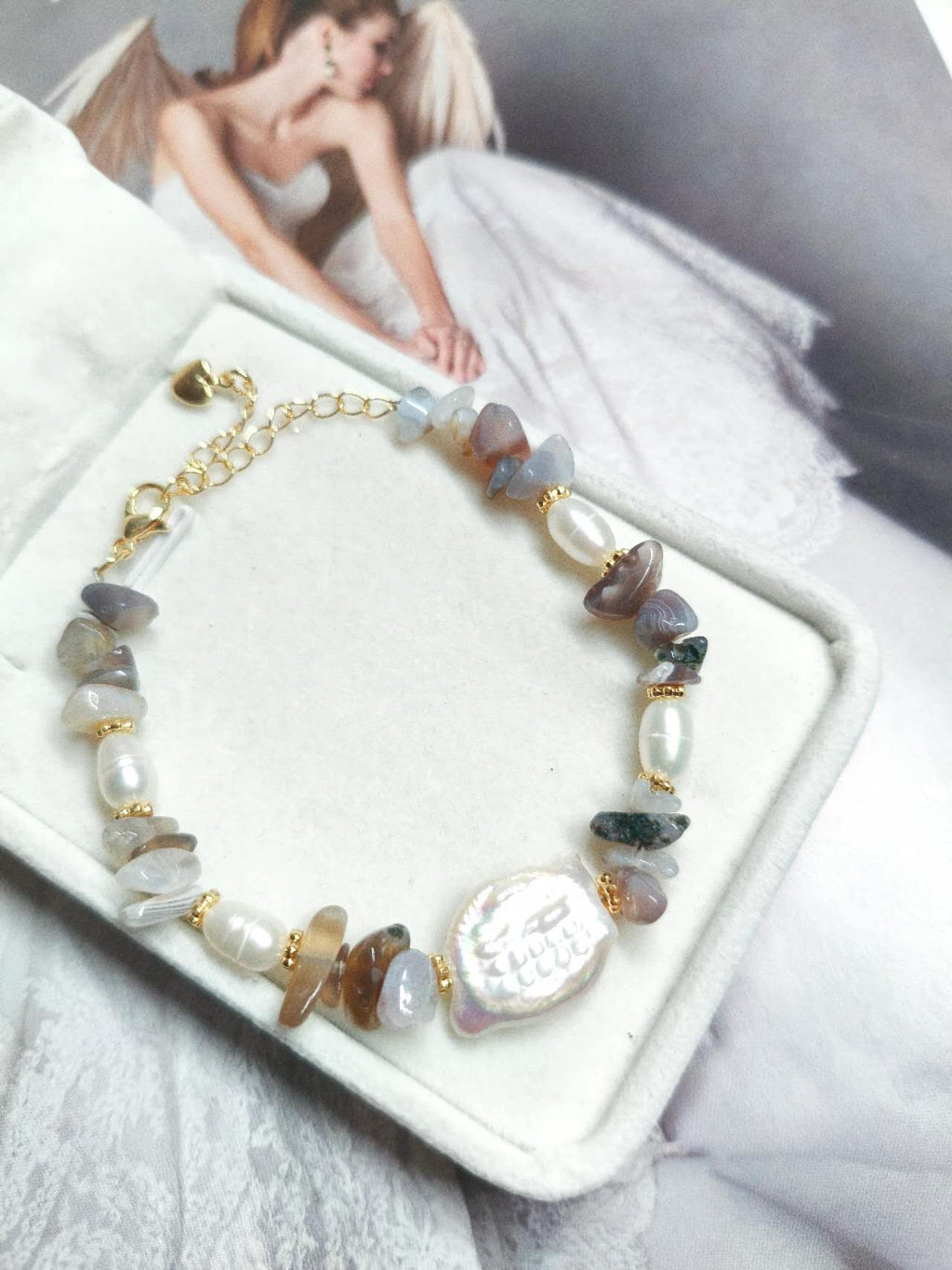 Handmade Natural Baroque Pearl Rice Pearl Multi Color Tourmaline Chip Bead Adjustable Slider Bracelet Boho